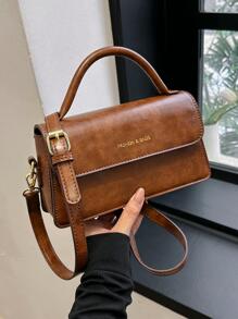 字母細節方包棕色優雅翻蓋頂部單條提帶