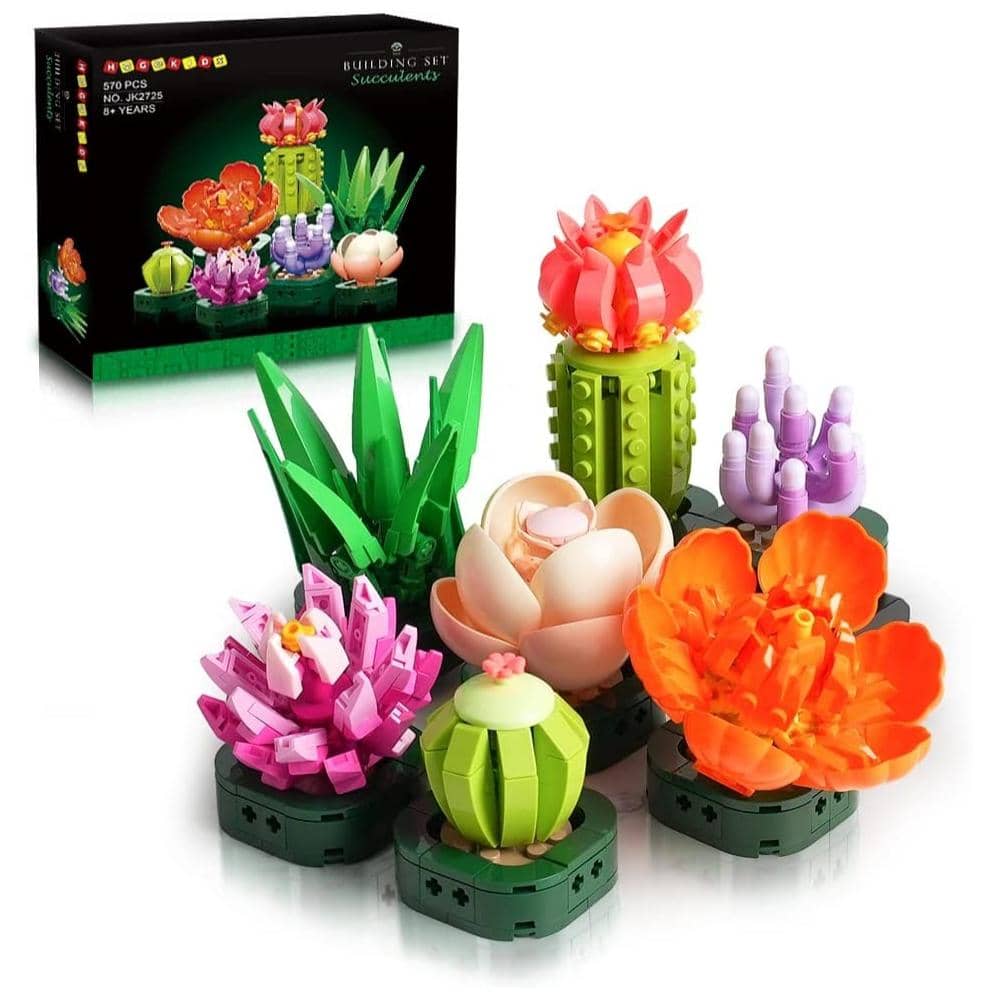 Succulents Plants Building Set 7 Packs Flower Home Decoration 570 Pcs Building Bricks Valentines Day Gifts For Adults Kids Succulent Botanical Collection Set Room Decoration
