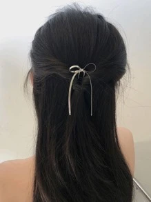 蝴蝶結裝飾髮夾 - 銀色 - 查看 2
