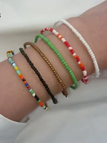 6入組/套隨機色串珠手鏈 - 彩色的 - 查看 2
