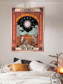 1入組織物現代太陽和狼樣式牆毯適用於家庭