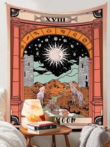 1入組織物現代太陽和狼樣式牆毯適用於家庭