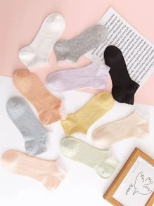 10pairs Contrast Mesh Ankle Socks - Multicolor - View 3