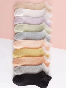 10pairs Contrast Mesh Ankle Socks - Multicolor - View 2