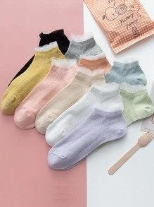 10pairs Contrast Mesh Ankle Socks - Multicolor - View 1