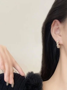 Aretes Decorados Con Perla Sintética - Amarillo Oro - Ver 5