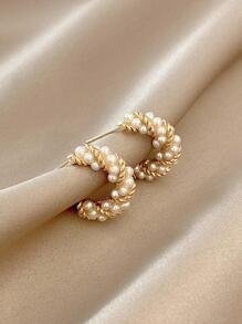 Aretes Decorados Con Perla Sintética - Amarillo Oro - Ver 1