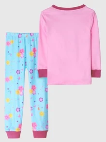 適合青少年女孩的花朵和獨角獸圖案2件套貼身睡衣