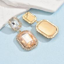 1 Vintage Bông Tai Quyến Rũ Siêu Sáng Bóng Lớn Ren Hình Chữ Nhật Thời Trang Bông Tai Giọt - Rượu sâm banh - Xem 3