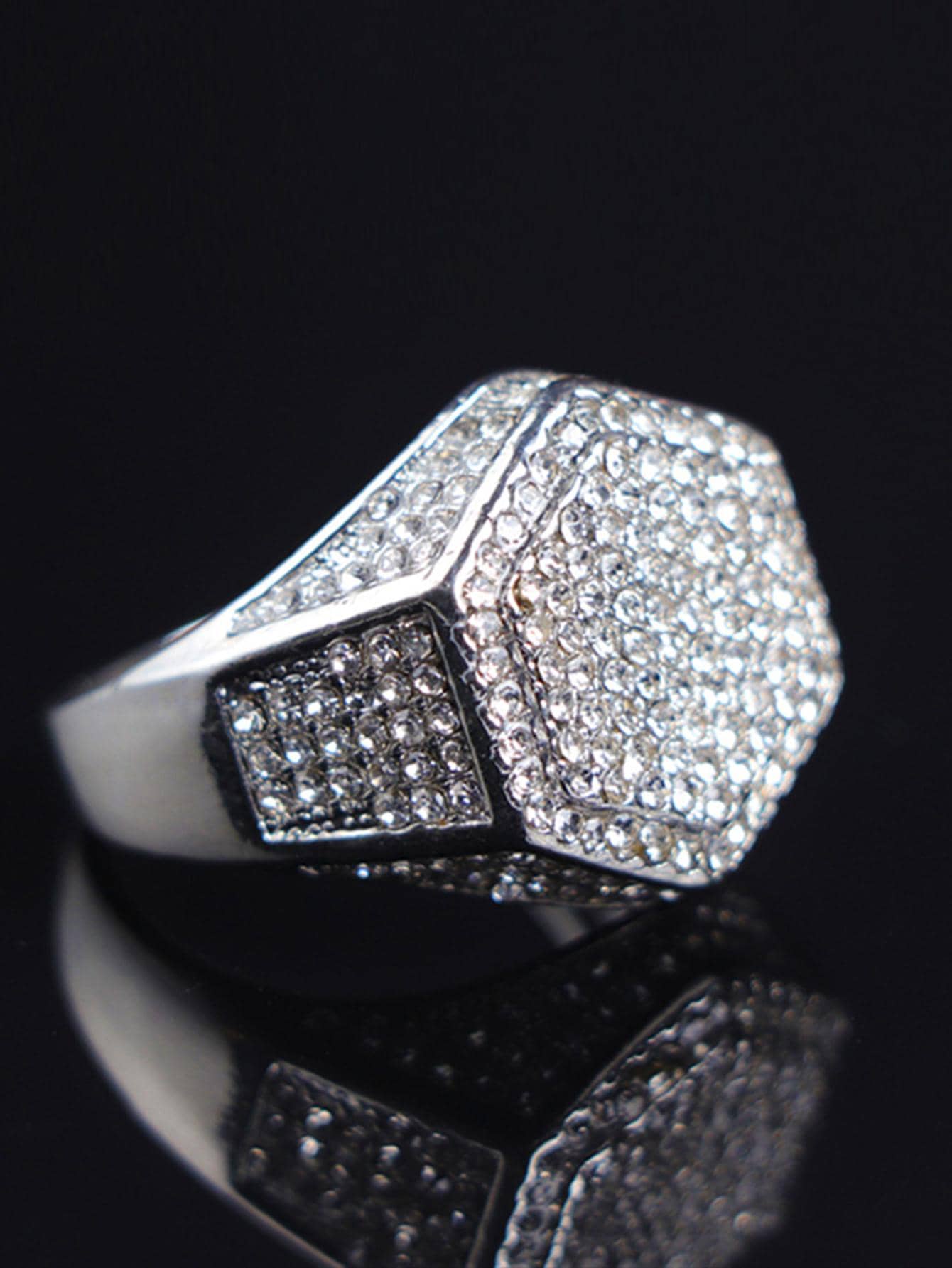 Nam Đồ trang trí Rhinestone Nhẫn Hợp kim kẽm Màu bạc Màu sắc - Bạc - Xem 1