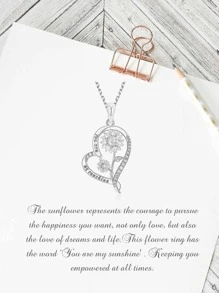 FOREVER QUEEN S925純銀向日葵頸鍊女士心形頸鍊首飾,你是我的陽光吊墜項鍊,夏季珠寶禮物給女孩、媽媽、老婆 - 銀色 - 查看 7