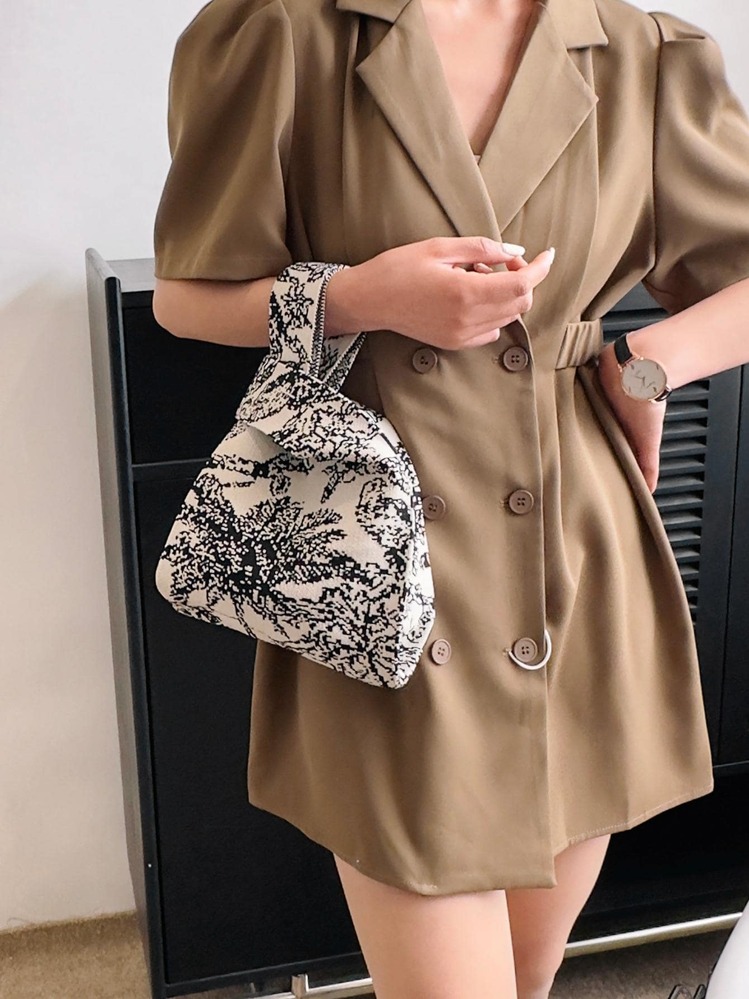 Mini Bird & Tree Graphic Square Bag Double Handle Valentines, Vacation Essentials, Perfect For Summer, Vacation & Beach - Black - View 2