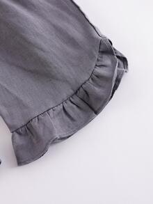 Toddler Girls Ruffle Hem Knot Front Capris Trousers - Dark Grey - View 5