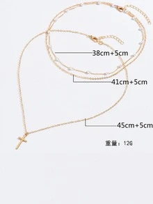 1set Cross Charm Necklace - Gold - View 3