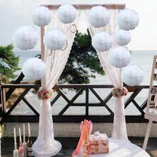 10pcs/Set (20pcs Total) Carnival Green Fluffy Paper Ball Decorations, Birthday Party, Festival Hanging Decor, Holiday Party Decoration, 10in, 8in Solid Paper Pom Poms, Wedding Decoration - White - View 4