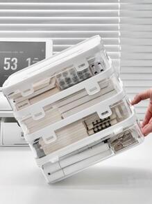 1入組素色桌子簡約風便攜文具收納盒適用於辦公居家 - 白色 - 查看 2