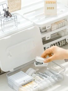 1入組素色桌子簡約風便攜文具收納盒適用於辦公居家 - 白色 - 查看 4