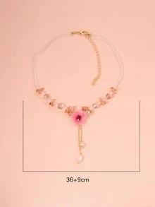 花朵裝飾Y字項鍊 - 彩色 - 查看 2