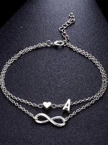 1 件简约几何双层心形与 26 个字母脚链，适合夏季女士脚饰情人节 - 彩色 - 查看 3