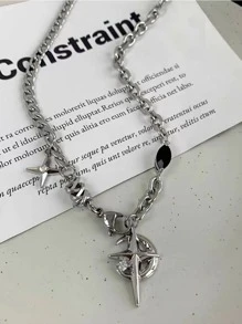 Niszowy czteroramienny wisiorek z gwiazdą, mieszany naszyjnik, prezent świąteczny dla przyjaciół (słodki i szykowny minimalistyczny styl, INS elegancki, łańcuszek obojczykowy o indywidualnym charakterze)