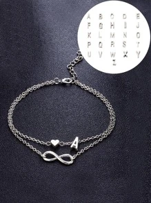 1 件简约几何双层心形与 26 个字母脚链，适合夏季女士脚饰情人节 - 彩色 - 查看 2