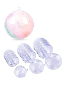 5/10 pares de bolas transparentes de 3-9cm, adorno de plástico rellenable, adornos colgantes de árbol de Navidad, decoración para el hogar, caja de regalo para fiesta de boda - transparente - Ver 1