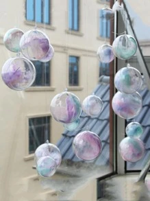 5/10 pares de bolas transparentes de 3-9cm, adorno de plástico rellenable, adornos colgantes de árbol de Navidad, decoración para el hogar, caja de regalo para fiesta de boda - transparente - Ver 4