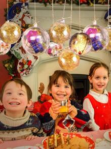 5/10 pares de bolas transparentes de 3-9cm, adorno de plástico rellenable, adornos colgantes de árbol de Navidad, decoración para el hogar, caja de regalo para fiesta de boda - transparente - Ver 10