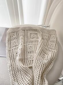 Women's Crocheted Tote Bag, Hollow Solid Color, Vacation Style For Going Out Shopping. , Crochet - Beige - View 5