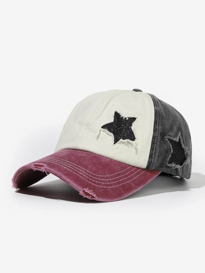 1pc Unisex Powder Sprayed Five-Pointed Star Ponytail Baseball Cap, Suitable For Outdoors Street