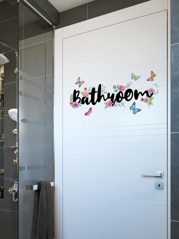 1pc Butterfly & Letter Graphic Wall Sticker,Stickers,Wall Decal,Vinly Decal For Home Decorations,Spring Decoration Items Refesh Your Home,Rama Decoration Stickers