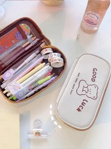 1pc Cartoon Bear Printed Pencil Case - Multicolor - View 2