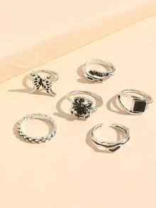 1 bộ nhẫn trang trí hình nhện và mặt trăng - Bạc - Xem 3