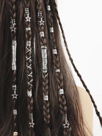 36 stuks zilveren metalen haarbanden en ringen set, stervormige dreadlocks haaraccessoires gouden hoofddeksel