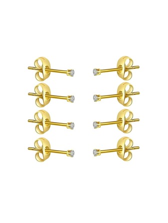 4pairs Women's Simple 2mm Cubic Zirconia Stainless Steel Stud Earrings For Tragus And Lobe