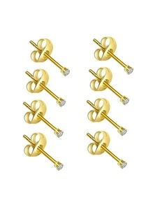 4pairs Women's Simple 2mm Cubic Zirconia Stainless Steel Stud Earrings For Tragus And Lobe