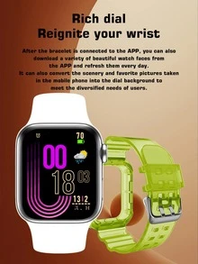 1pc White Silicone Strap Sporty Date Alarm World Time Square Dial Smart Watch With 1pc 2 In 1 Watchband & Case, Compatible With Androids iPhone - Multicolor - View 5