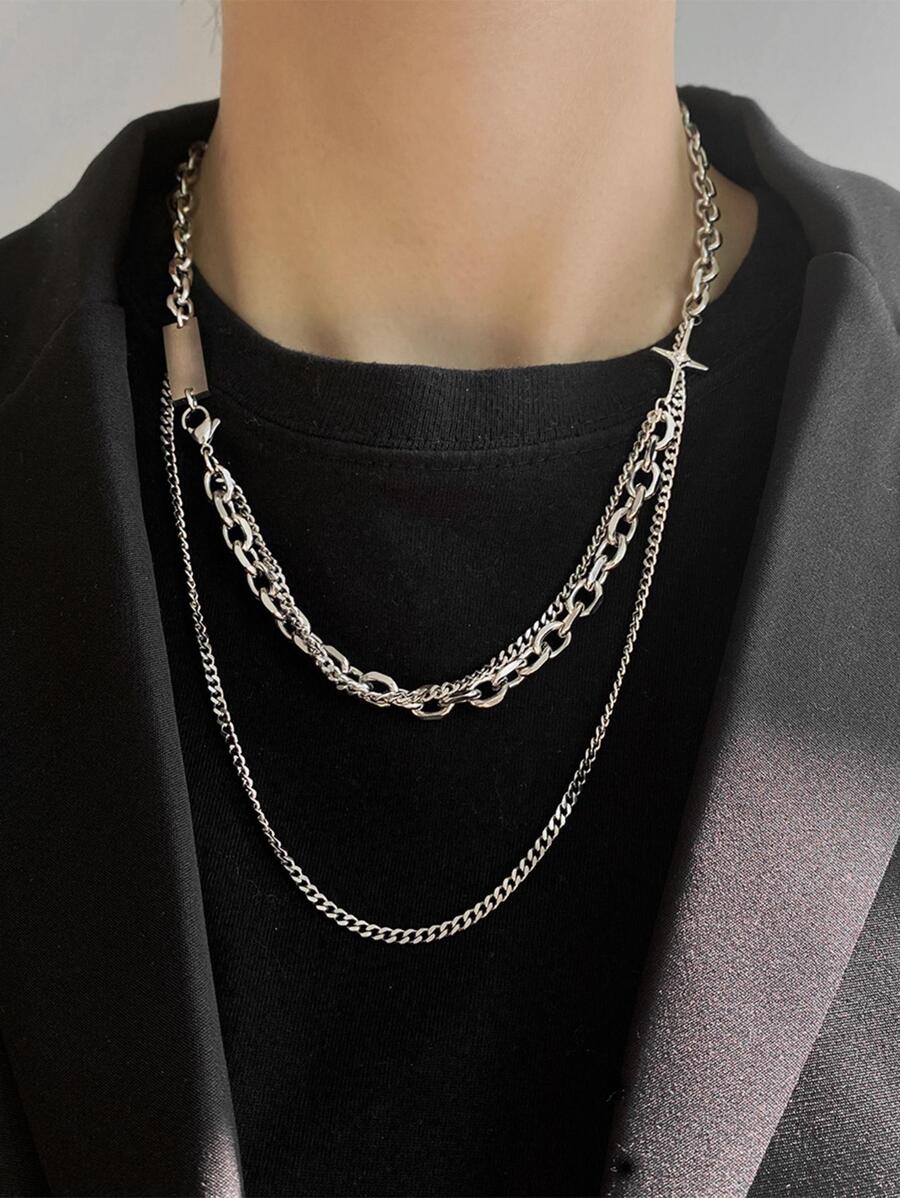 極簡多層項鏈 - 銀色 - 查看 1