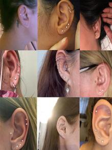 6雙女士簡約風2mm方晶鋯石不銹鋼耳釘 - 金色 - 查看 2
