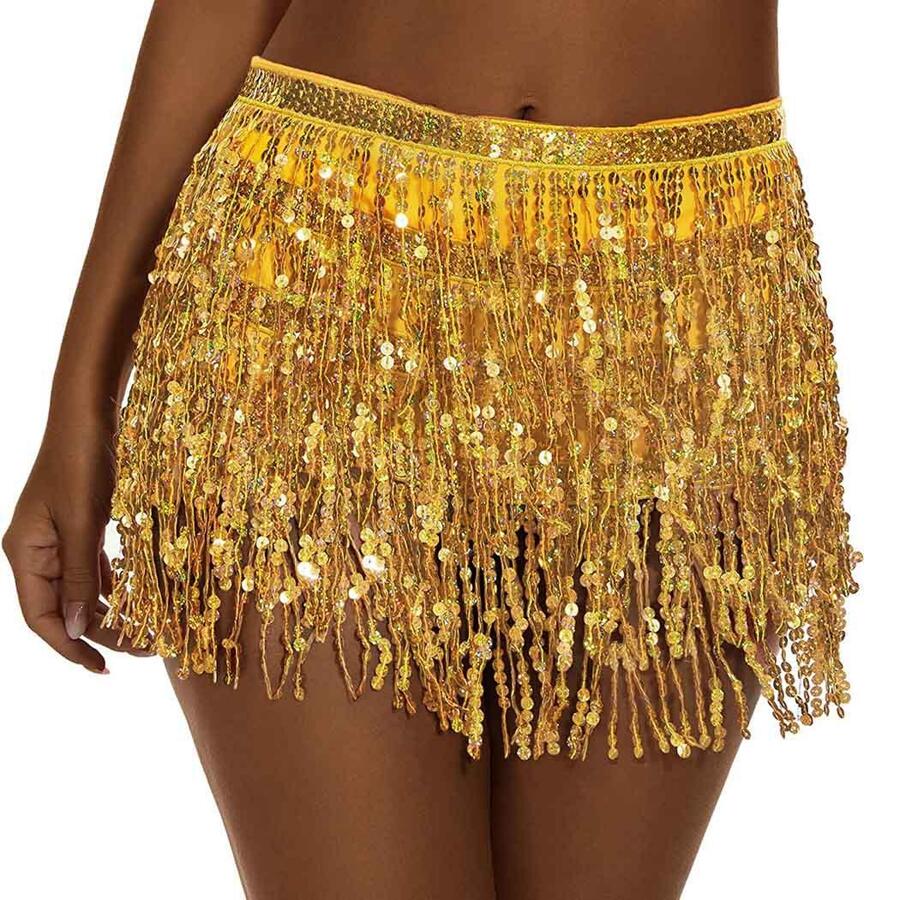 Victray Women Sparkly Sequin Mini Skirt Belly Dance hip Skirt Glitter Fringe Skirt Rave Party