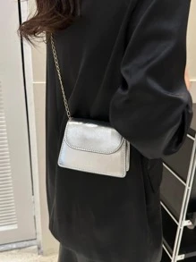 Mini Metallic Flap Chain Square Bag Funky - Silver - View 4