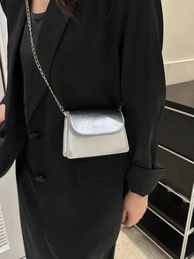 Mini Metallic Flap Chain Square Bag Funky - Silver - View 3