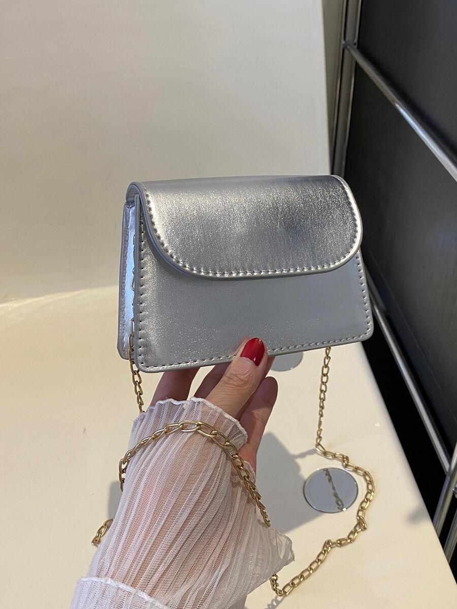 Mini Metallic Flap Chain Square Bag Funky - Silver - View 1