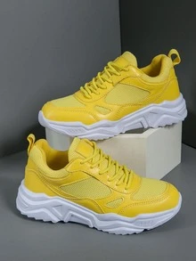 男士透氣輕便前繫帶運動黃色的老爹鞋 - 黃色 - 查看 2