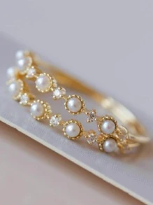 BALMORA 1個女士簡約S925純銀珍珠戒指，附小立方氧化鋯和鍍金設計，精緻的日式極簡風格，偏中指或戒指的珠寶飾品 - 金色 - 查看 3