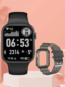 1pc Black TPU Strap Sporty Heart Rate Monitoring Sleep Tracking Calorie Counter Pedometer Square Dial Smart Watch, Compatible With iOS & Android - Multicolor - View 1