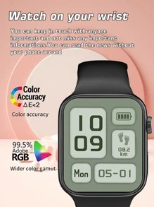 1pc Black TPU Strap Sporty Heart Rate Monitoring Sleep Tracking Calorie Counter Pedometer Square Dial Smart Watch, Compatible With iOS & Android - Multicolor - View 5