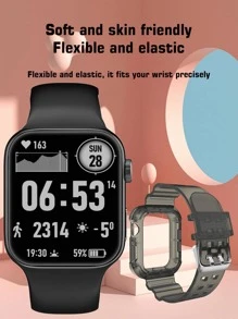 1pc Black TPU Strap Sporty Heart Rate Monitoring Sleep Tracking Calorie Counter Pedometer Square Dial Smart Watch, Compatible With iOS & Android - Multicolor - View 4