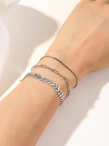 Camhanno 3 cái/bộ Tối giản Chuỗi vòng tay Thép không gỉ Đồ trang sức Qủa tặng Cho nam giới Đúng mốt - Bạc - Xem 2