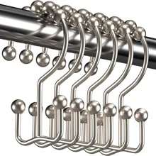 12pcs/set Iron Shower Curtain Hook, Classic Shower Curtain Ring For Bathroom - Silver - View 1